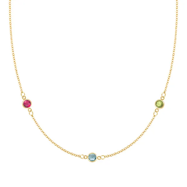 Personalized Classic 3 Birthstone Necklace in 14k Gold sold by Haverhill