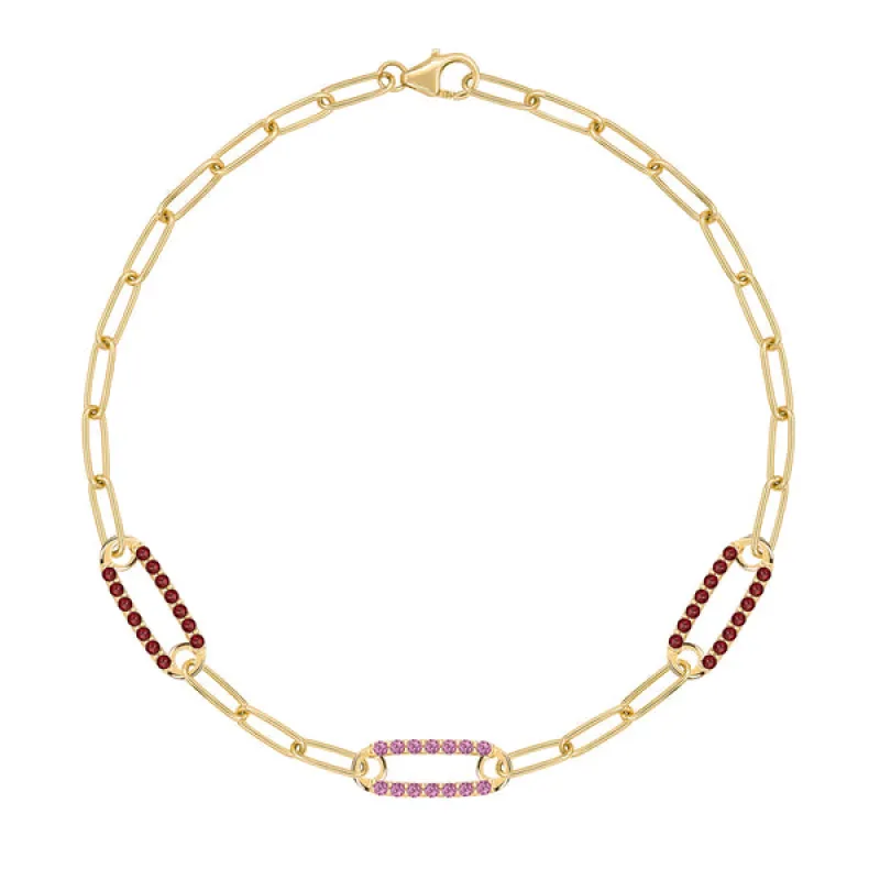 Personalized Adelaide 3 Pavé Birthstone Link Bracelet in 14k Gold sold by Haverhill