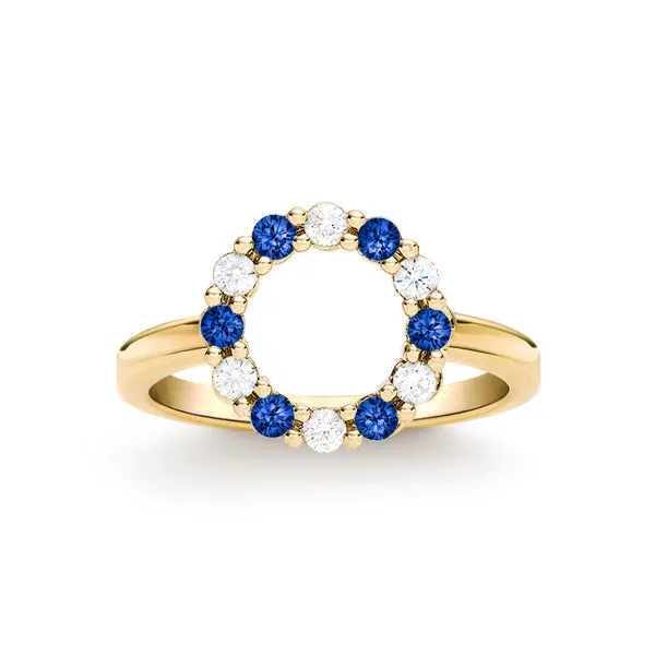 Personalized Rosecliff Small Circle Birthstone Ring in 14k Gold sold by Haverhill