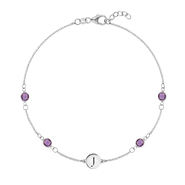 Personalized Classic 1 Letter & 4 Amethyst Bracelet in 14k Gold (February) sold by Haverhill