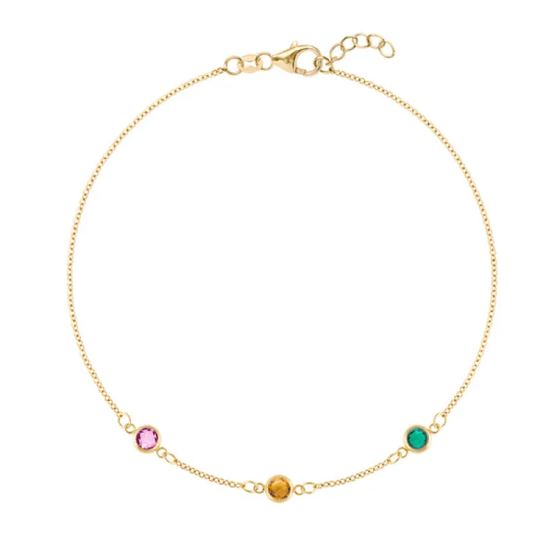 Personalized Classic 3 Birthstone Bracelet in 14k Gold sold by Haverhill