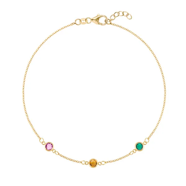 Personalized Classic 3 Birthstone Bracelet in 14k Gold sold by Haverhill