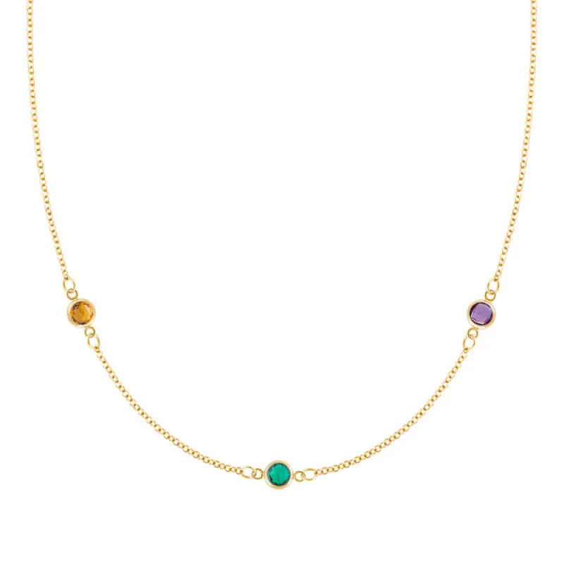 Personalized Classic 3 Birthstone Necklace in 14k Gold sold by Haverhill