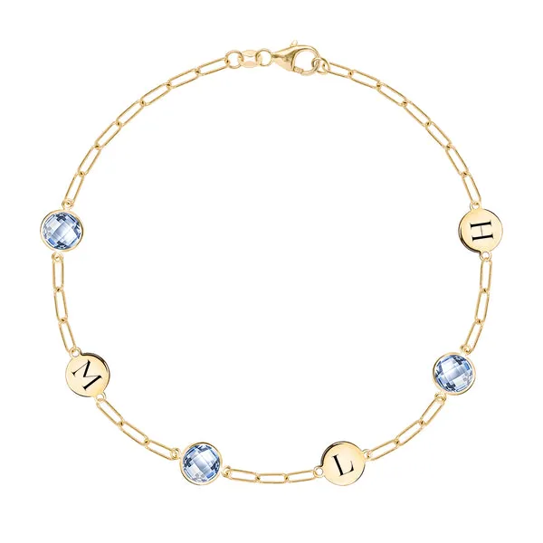 Personalized Grand 3 Letter & 3 Birthstone Adelaide Mini Bracelet in 14k Gold sold by Haverhill