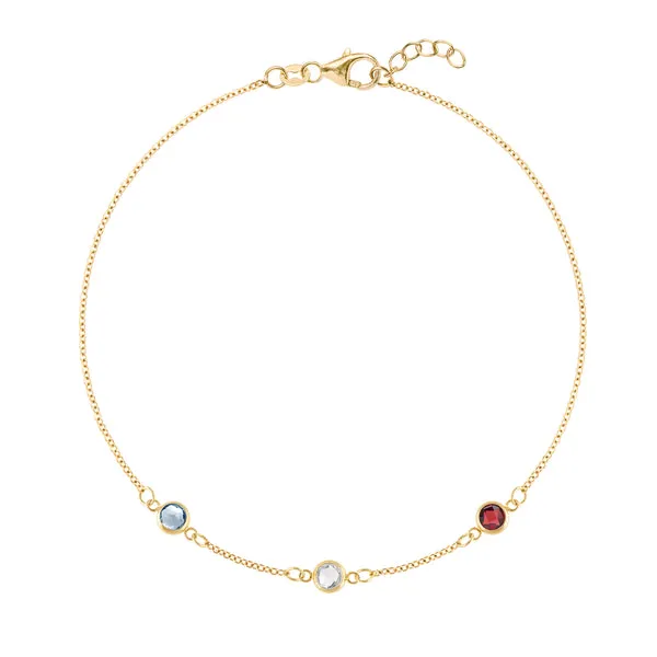 Personalized Classic 3 Birthstone Bracelet in 14k Gold sold by Haverhill