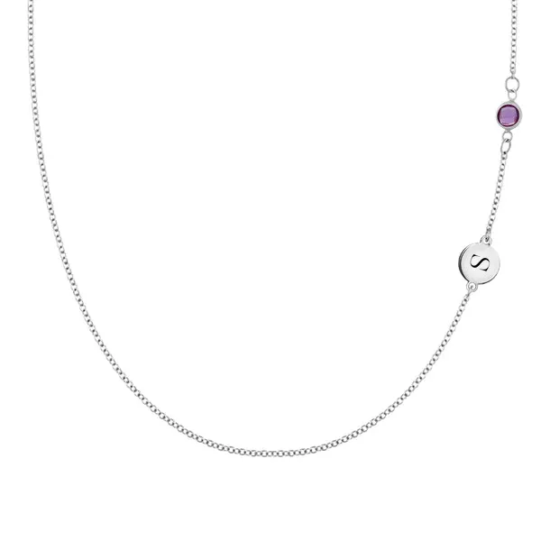 Personalized Classic 1 Letter & 1 Amethyst Necklace in 14k Gold (February) sold by Haverhill