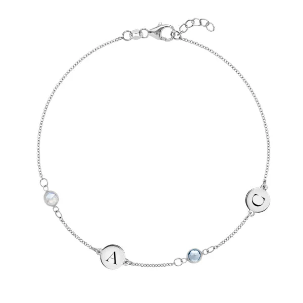 Personalized Classic 2 Letter & 2 Birthstone Bracelet in 14k Gold sold by Haverhill