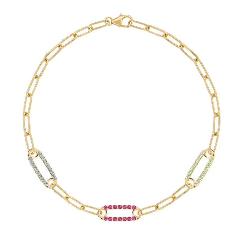 Personalized Adelaide 3 Pavé Birthstone Link Bracelet in 14k Gold sold by Haverhill