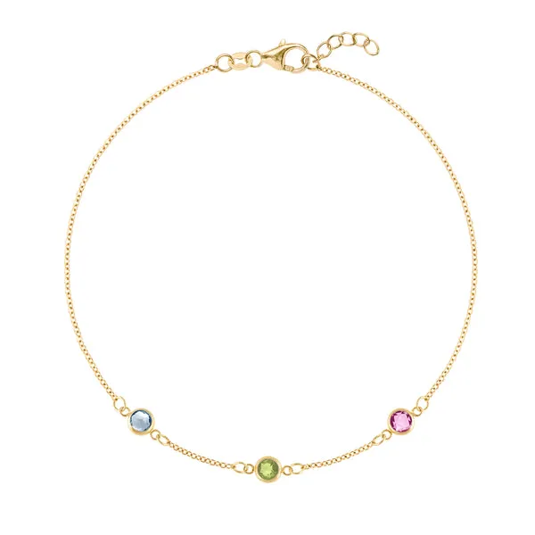 Personalized Classic 3 Birthstone Bracelet in 14k Gold sold by Haverhill