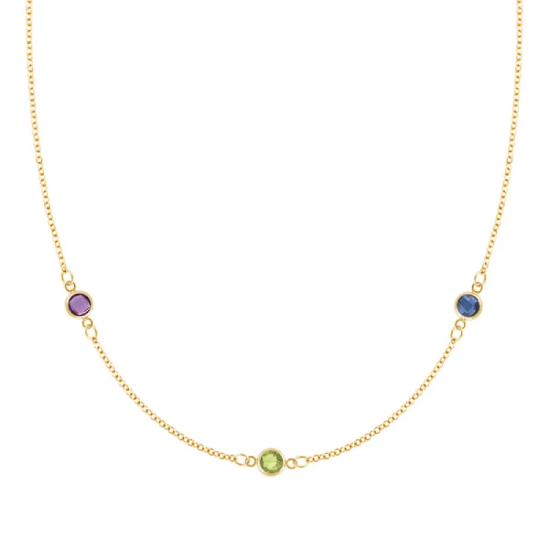 Personalized Classic 3 Birthstone Necklace in 14k Gold sold by Haverhill