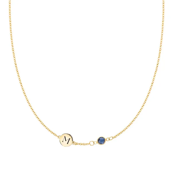 Personalized Classic 1 Letter & 1 Birthstone Necklace in 14k Gold (Single Spacing) sold by Haverhill
