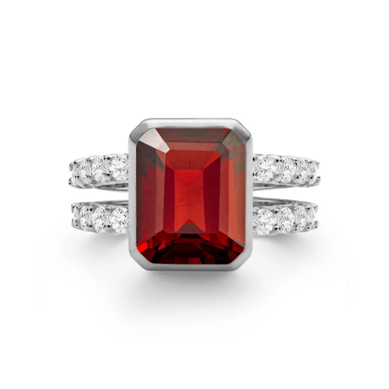Personalized Warren Vertical Birthstone Ring with Accent Stones in 14k Gold sold by Haverhill