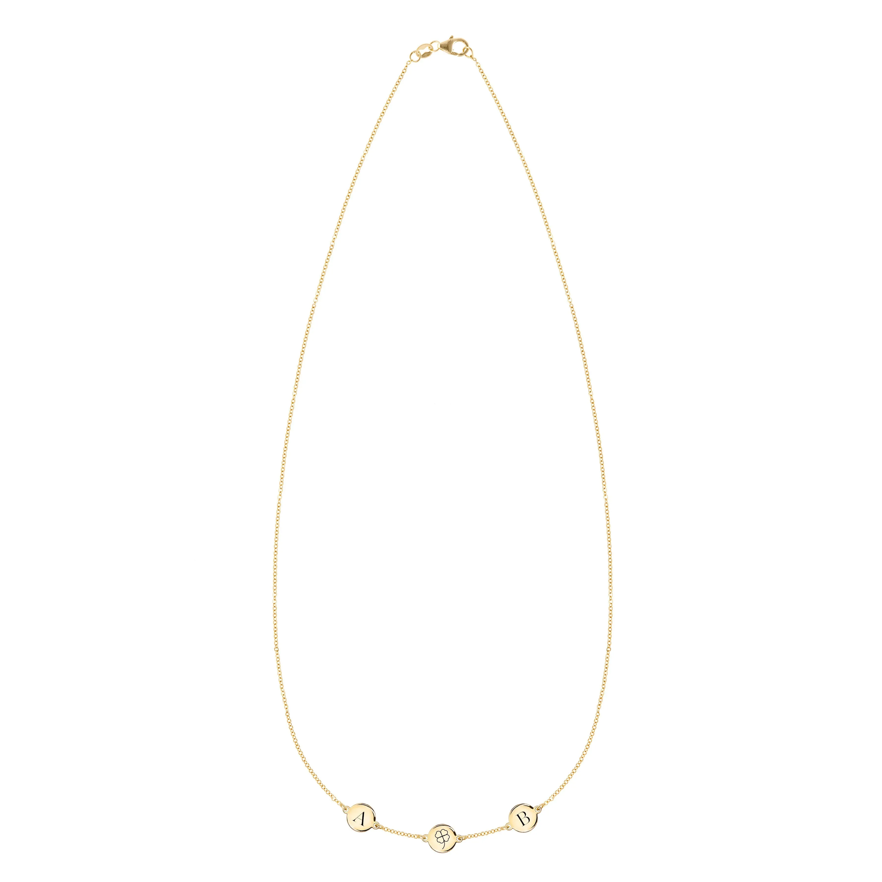 Personalized Clover Disc & 2 Letter Necklace in 14k Gold sold by Haverhill product image thumbnail 2