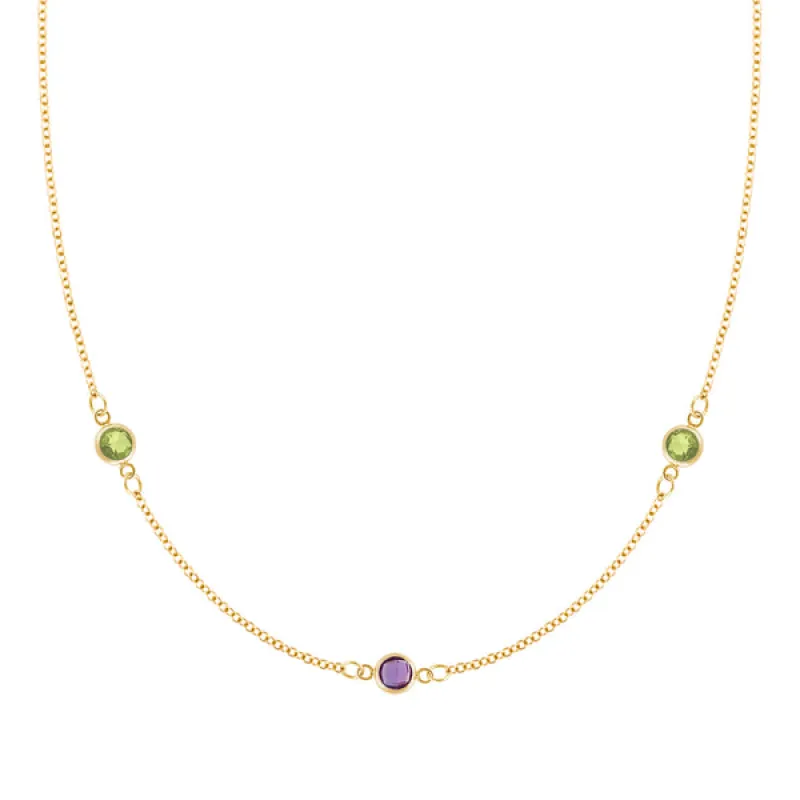 Personalized Classic 3 Birthstone Necklace in 14k Gold sold by Haverhill