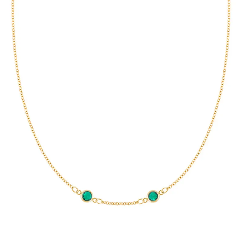 Personalized Classic 2 Birthstone Necklace in 14k Gold (Centered) sold by Haverhill