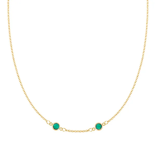 Personalized Classic 2 Birthstone Necklace in 14k Gold (Centered) sold by Haverhill