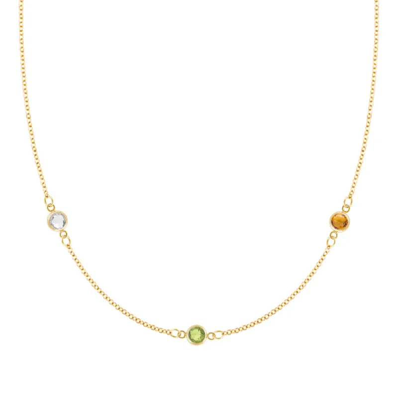 Personalized Classic 3 Birthstone Necklace in 14k Gold sold by Haverhill