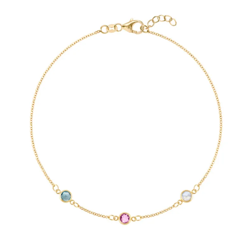 Personalized Classic 3 Birthstone Bracelet in 14k Gold sold by Haverhill