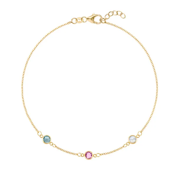 Personalized Classic 3 Birthstone Bracelet in 14k Gold sold by Haverhill
