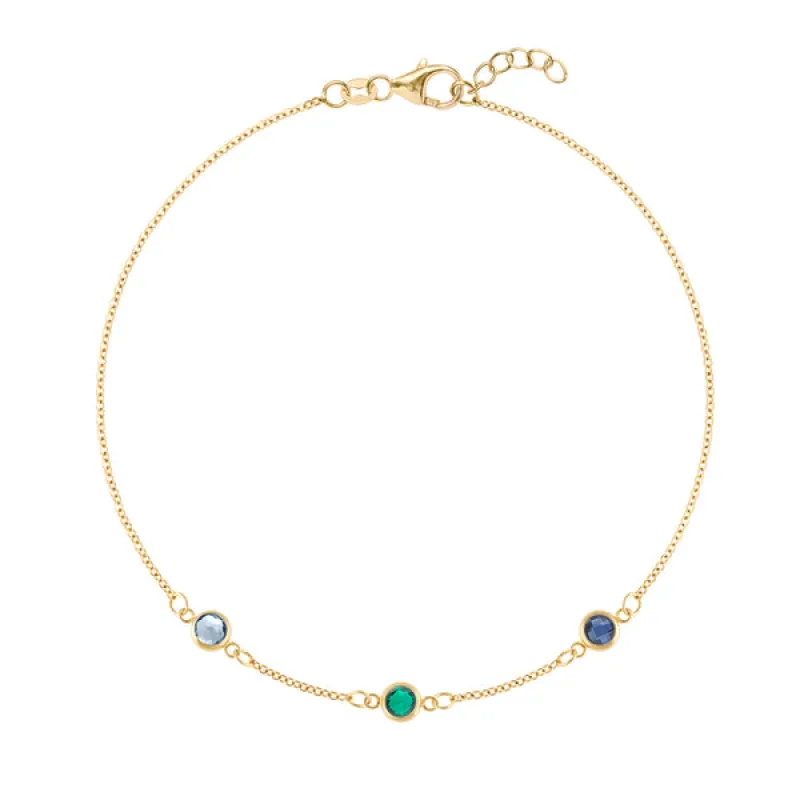Personalized Classic 3 Birthstone Bracelet in 14k Gold sold by Haverhill