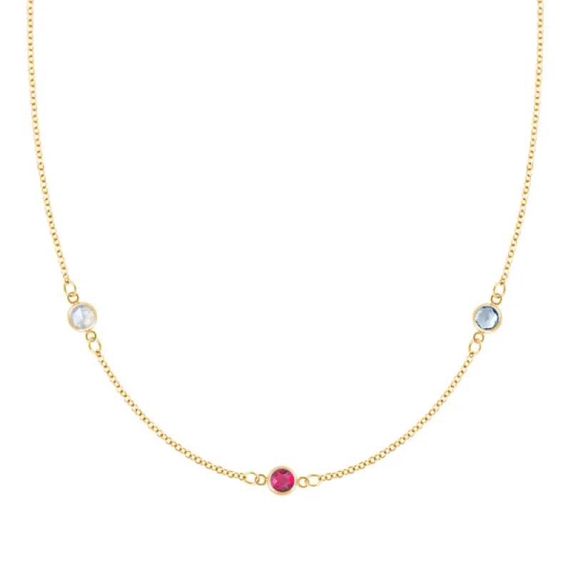 Personalized Classic 3 Birthstone Necklace in 14k Gold sold by Haverhill