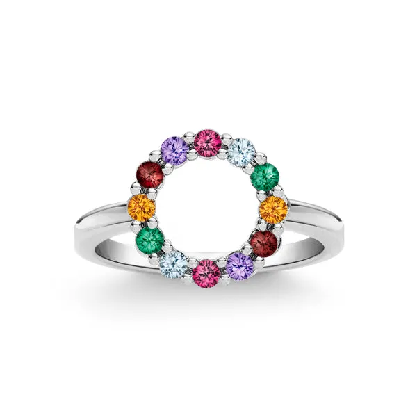 Personalized Rosecliff Small Circle Birthstone Ring in 14k Gold sold by Haverhill