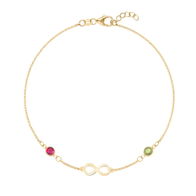 Personalized Classic Infinity & 2 Birthstone Bracelet in 14k Gold sold by Haverhill