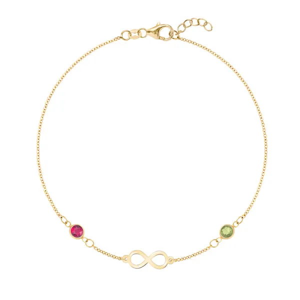 Personalized Classic Infinity & 2 Birthstone Bracelet in 14k Gold sold by Haverhill