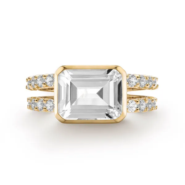 Personalized Warren Horizontal Birthstone Ring with Accent Stones in 14k Gold sold by Haverhill