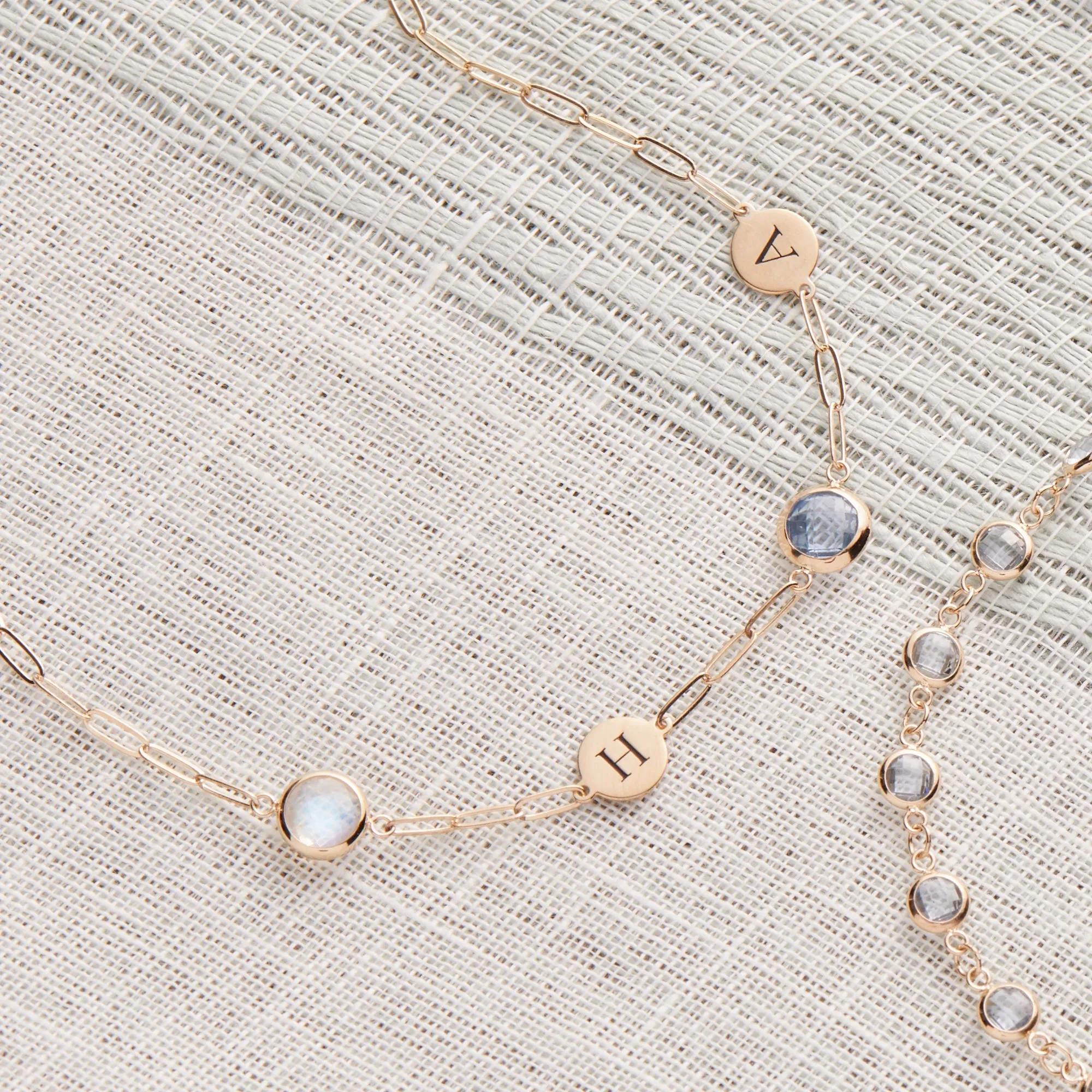 Personalized 2 Letter & 2 Grand Birthstone Adelaide Mini Necklace in 14k Gold sold by Haverhill product image thumbnail 4