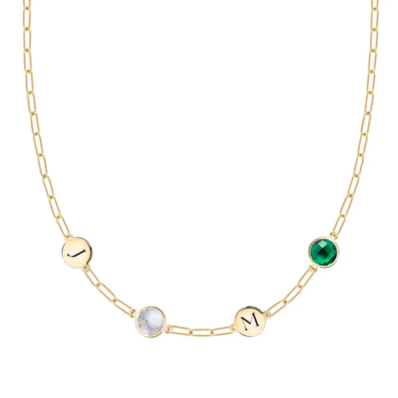 Personalized 2 Letter & 2 Grand Birthstone Adelaide Mini Necklace in 14k Gold sold by Haverhill
