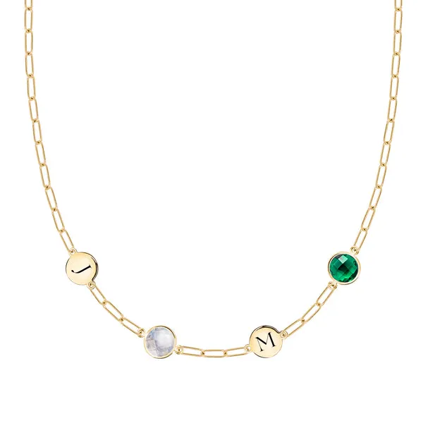 Personalized 2 Letter & 2 Grand Birthstone Adelaide Mini Necklace in 14k Gold sold by Haverhill