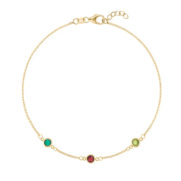 Personalized Classic 3 Birthstone Bracelet in 14k Gold sold by Haverhill