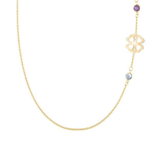 Personalized Classic Clover & 2 Birthstone Necklace in 14k Gold sold by Haverhill