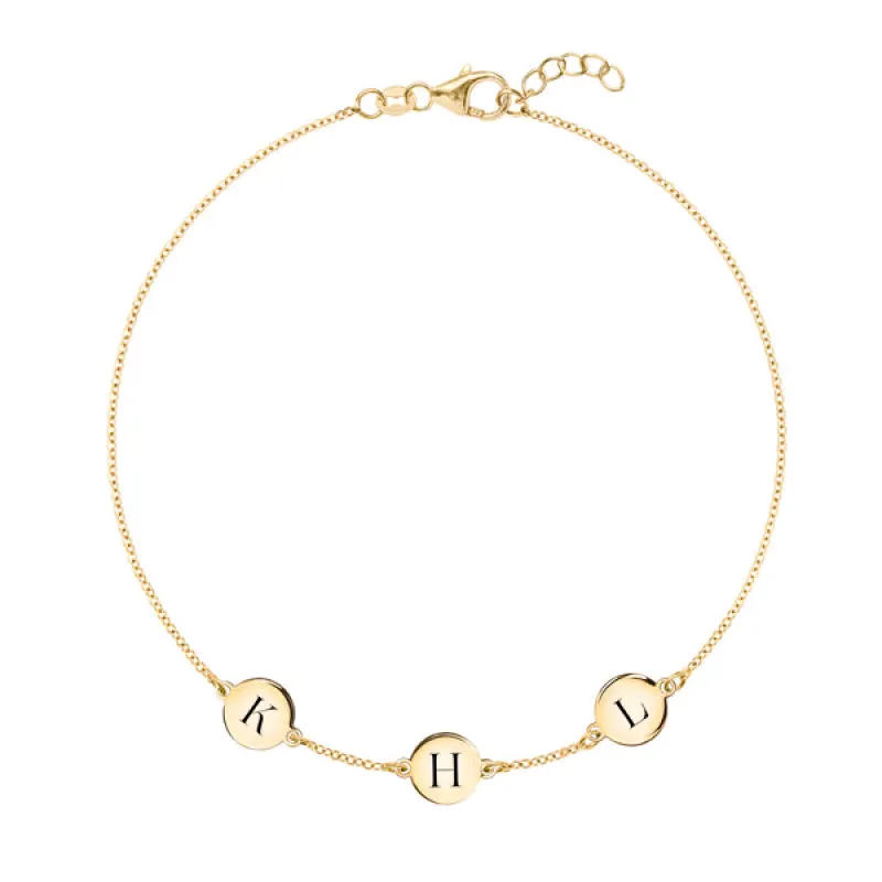 Personalized 3 Letter Bracelet in 14k Gold (Single Spacing) sold by Haverhill