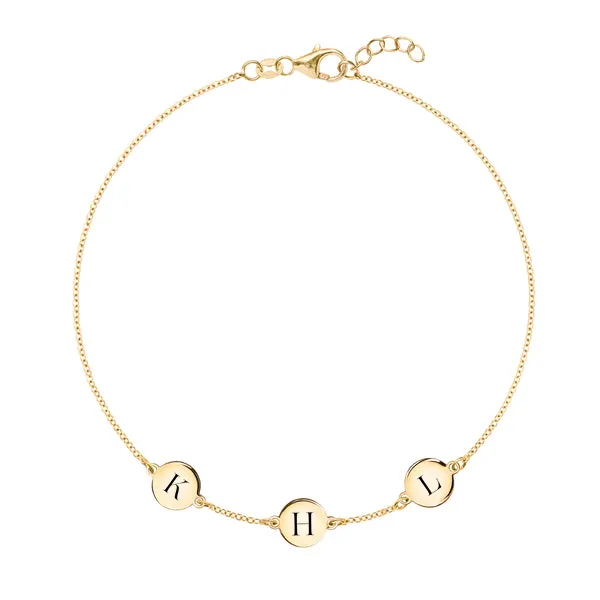Personalized 3 Letter Bracelet in 14k Gold (Single Spacing) sold by Haverhill