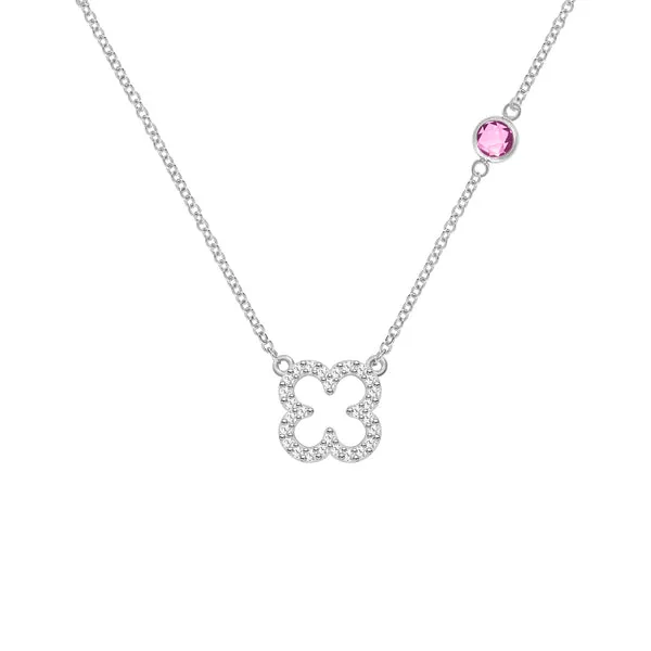 Personalized Diamond Clover & Birthstone Necklace in 14k Gold sold by Haverhill