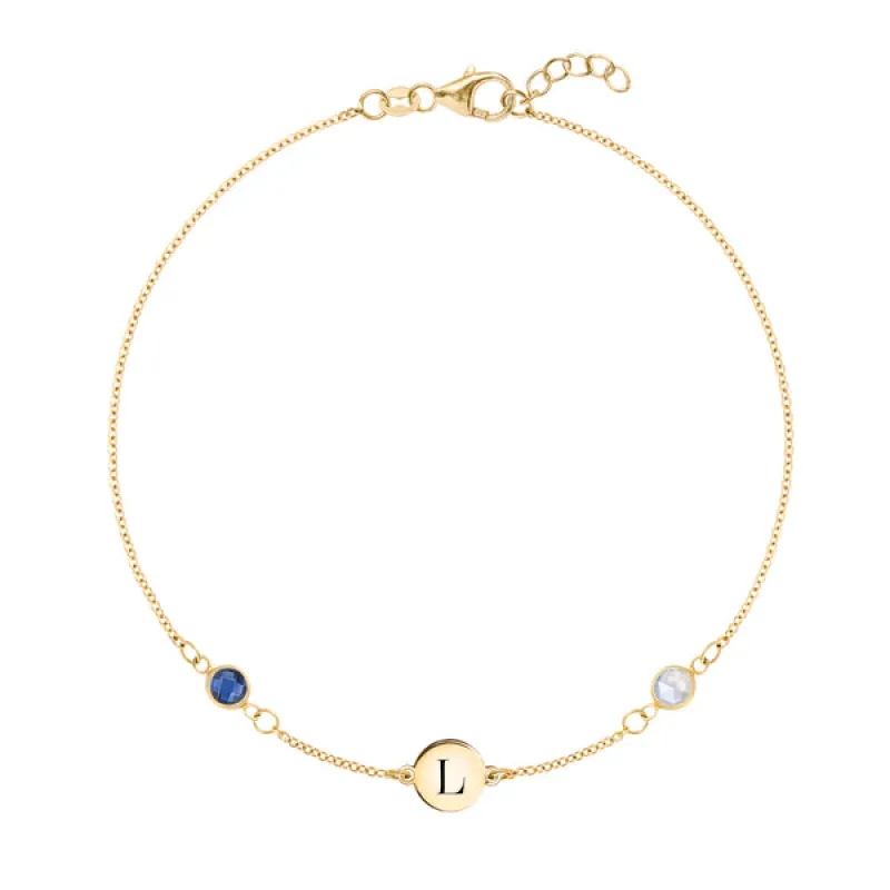 Personalized 1 Letter & 2 Classic Birthstone Bracelet in 14k Gold sold by Haverhill