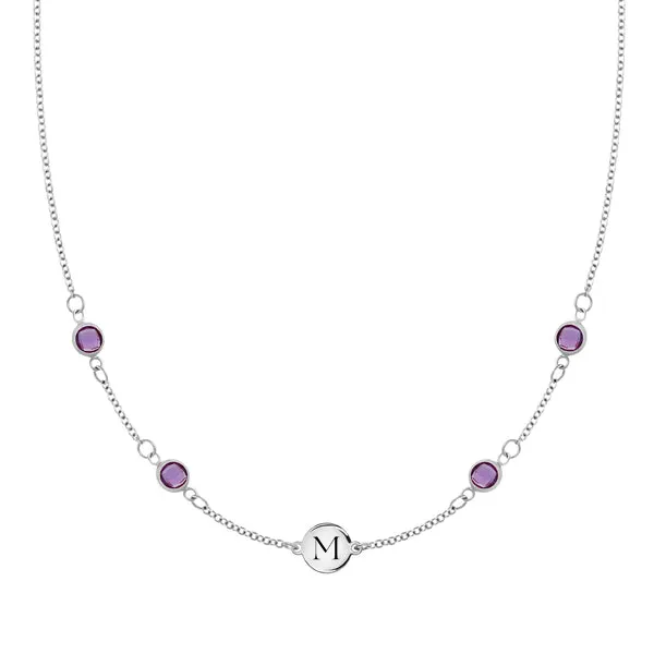 Personalized Classic 1 Letter & 4 Amethyst Necklace in 14k Gold (February) sold by Haverhill