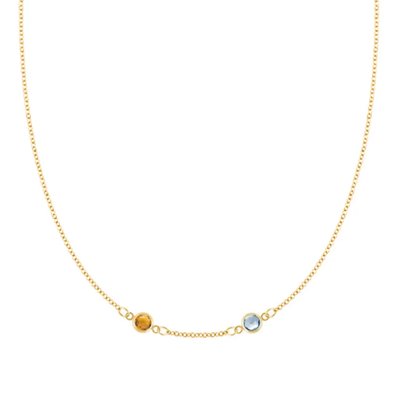 Personalized Classic 2 Birthstone Necklace in 14k Gold (Centered) sold by Haverhill