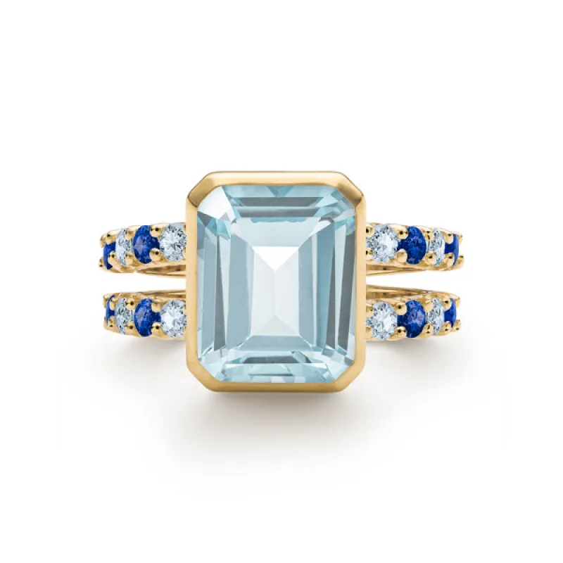 Personalized Warren Vertical Birthstone Ring with Accent Stones in 14k Gold sold by Haverhill