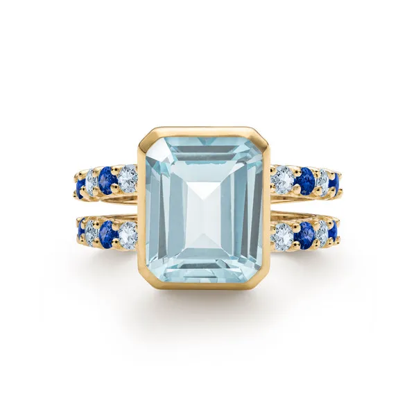 Personalized Warren Vertical Birthstone Ring with Accent Stones in 14k Gold sold by Haverhill