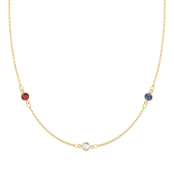 Personalized Classic 3 Birthstone Necklace in 14k Gold sold by Haverhill