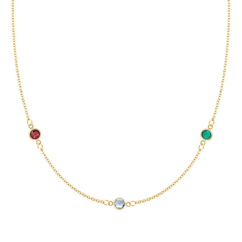Personalized Classic 3 Birthstone Necklace in 14k Gold sold by Haverhill