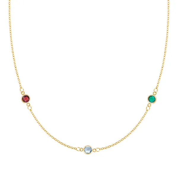 Personalized Classic 3 Birthstone Necklace in 14k Gold sold by Haverhill