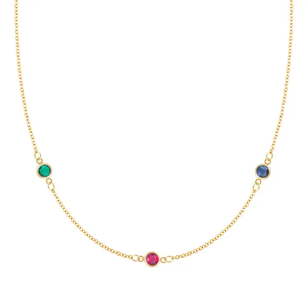 Personalized Classic 3 Birthstone Necklace in 14k Gold sold by Haverhill
