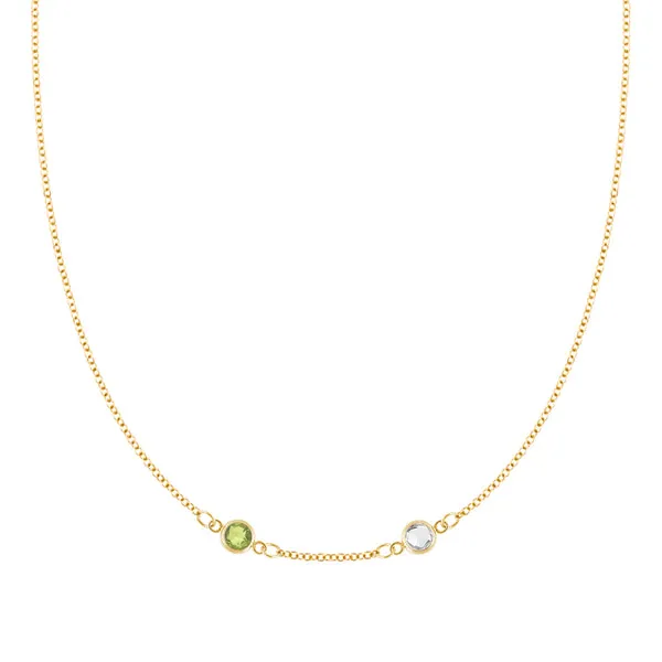 Personalized Classic 2 Birthstone Necklace in 14k Gold (Centered) sold by Haverhill