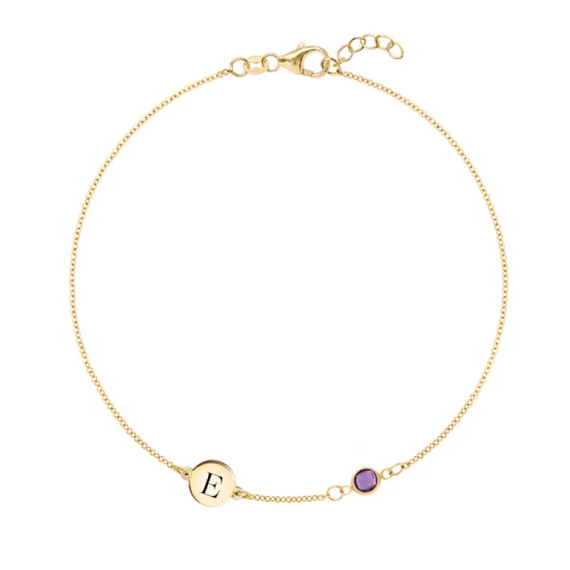 Personalized Classic 1 Letter & 1 Birthstone Bracelet in 14k Gold sold by Haverhill