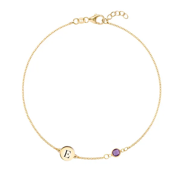 Personalized Classic 1 Letter & 1 Birthstone Bracelet in 14k Gold sold by Haverhill