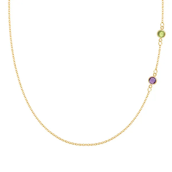 Personalized Classic 2 Birthstone Necklace in 14k Gold sold by Haverhill